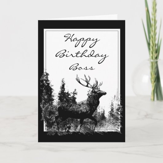 Carte Joyeux Anniversaire Boss Stag Vintage, Cerf (Devant)