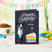 Carte Joyeux anniversaire Boston Terrier and Cake Card