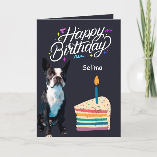 Carte Joyeux anniversaire Boston Terrier and Cake Card (Devant)