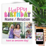 Carte Joyeux Anniversaire Bougies colorées 3 Photo Colla<br><div class="desc">Personnalisé Happy Birthday carte photo écrit avec des bougies colorées. Le modèle est prêt pour vous à ajouter 3 de vos photos préférées et personnaliser le libellé avec un nom ou une relation (Isabella / bestie / soeur, par exemple), un message en bas comme "avoir une journée géniale!". Vous pouvez...</div>