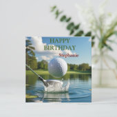 Carte Joyeux Anniversaire Boule de golf frappant l'eau (Debout devant)