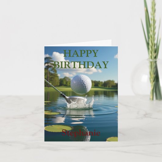 Carte Joyeux Anniversaire Boule de golf frappant l'eau (Devant)