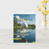 Carte Joyeux Anniversaire Boule de golf frappant l'eau (Fleur jaune)