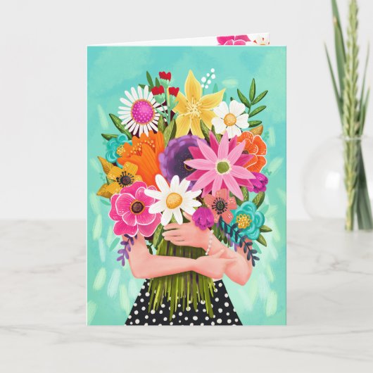 Carte Joyeux Anniversaire Bouquet Floral Femme Maman Mèr (Devant)