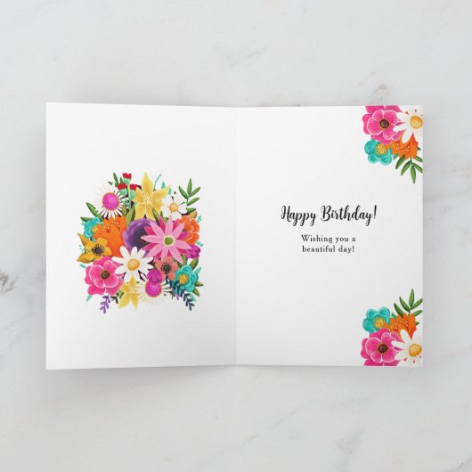 Carte Joyeux Anniversaire Bouquet Floral Femme Maman Mèr (Intérieur)