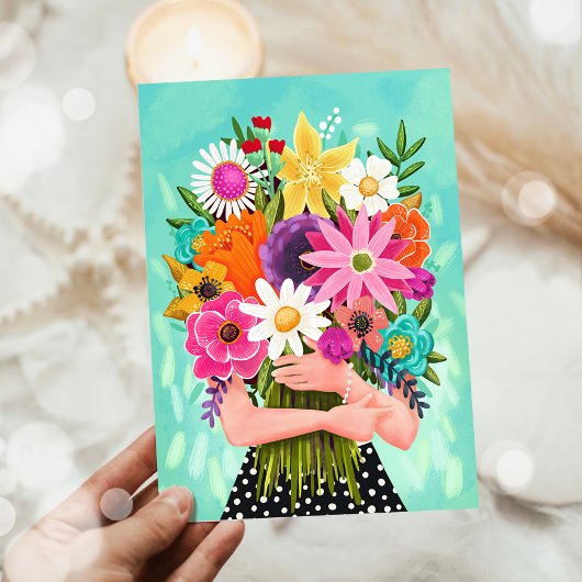Carte Joyeux Anniversaire Bouquet Floral Femme Maman Mèr