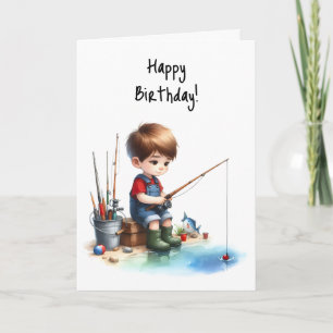 Carte Joyeux Anniversaire Boy Fishing Pond Overalls Chem