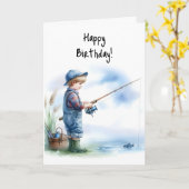 Carte Joyeux anniversaire Boy Gone Fishin’ pour Birthday (Fleur jaune)