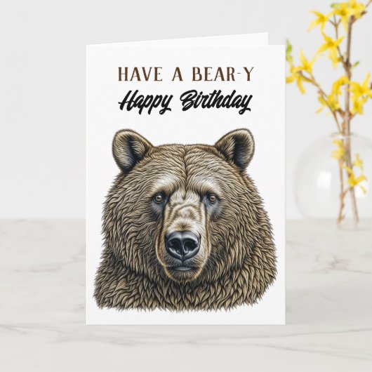 Carte Joyeux anniversaire Brown Ours thème (Fleur jaune)