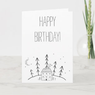 Carte Joyeux Anniversaire Cabane Bois Lune Forêt