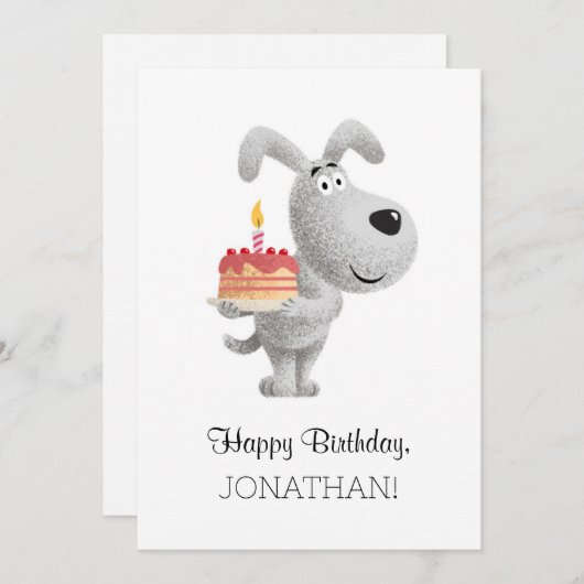 Carte Joyeux Anniversaire Cake Candle mignonette Chien P (Devant / Derrière)