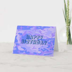 Carte Joyeux Anniversaire Camouflage Pastel Bleu Abstrai