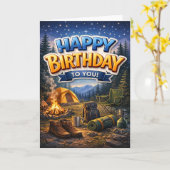 Carte Joyeux Anniversaire - camping (Fleur jaune)