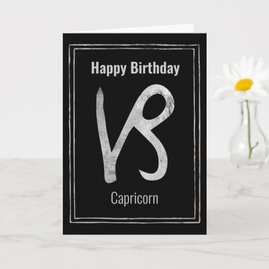 Carte Joyeux anniversaire Capricorne argent zodiac astro (Petite plante)
