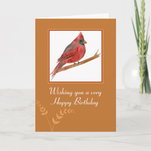 Carte Joyeux Anniversaire Cardinal Rouge Aquarelle (Devant)