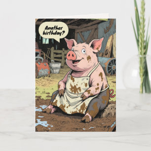 Carte Joyeux Anniversaire Caricature Cochon Dans La Boue