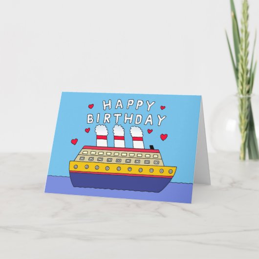 Carte Joyeux anniversaire Cartoon Cruise Humour bateau (Devant)