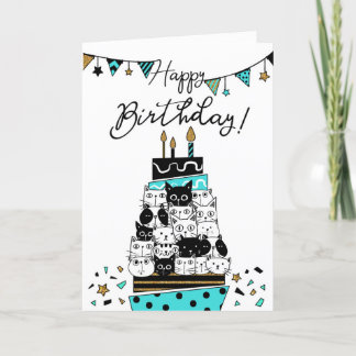 Carte Joyeux anniversaire Cat Cake et Fête