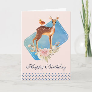 Carte Joyeux Anniversaire Cerf Aquarelle Brun Rustique