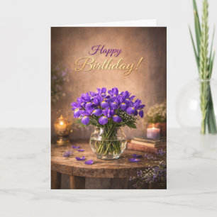 Carte Joyeux Anniversaire Chandelle Lumière Iris Violet