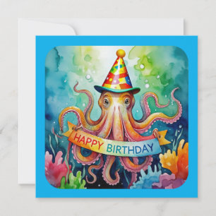 Carte Joyeux Anniversaire Chapeau de Fête de Pieuvre Con
