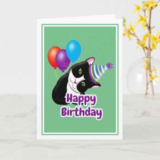 Carte Joyeux Anniversaire Chat (Fleur jaune)