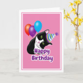 Carte Joyeux Anniversaire Chat (Fleur jaune)