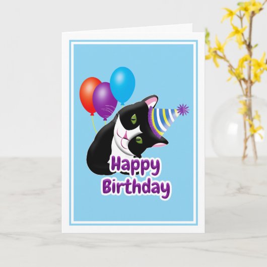 Carte Joyeux Anniversaire Chat (Fleur jaune)