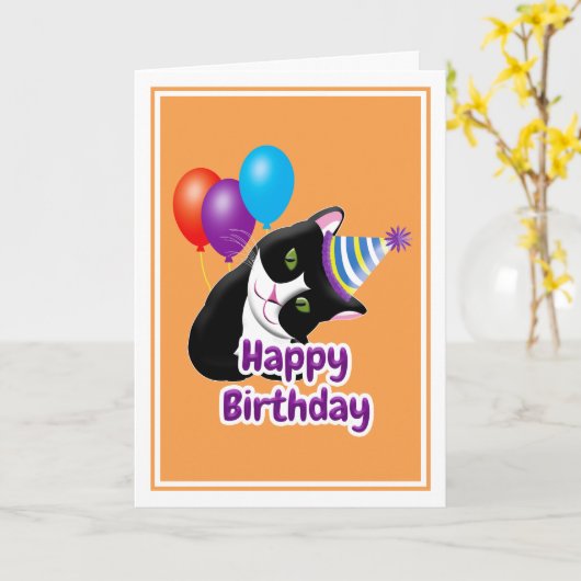 Carte Joyeux Anniversaire Chat (Fleur jaune)