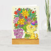 Carte Joyeux Anniversaire Chat avec Fleurs Message (Devant)