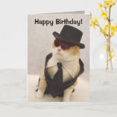 Carte Joyeux Anniversaire, Chat Cool ! (Fleur jaune)