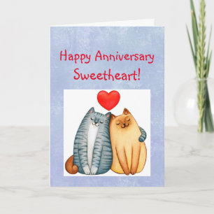 Carte Joyeux Anniversaire Chat de couple pourpre, amoure