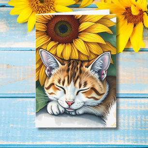 Carte Joyeux anniversaire Chat et tournesol