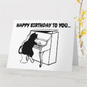 CARTE JOYEUX ANNIVERSAIRE CHAT JOUANT DU PIANO (Fleur jaune)