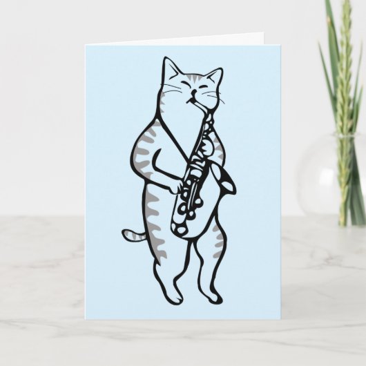 CARTE JOYEUX ANNIVERSAIRE CHAT JOUANT DU SAXOPHONE (Devant)