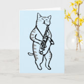 CARTE JOYEUX ANNIVERSAIRE CHAT JOUE DU SAXOPHONE (Fleur jaune)