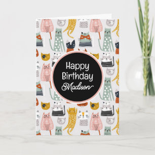 Carte Joyeux Anniversaire Chat Mignon Dessiné à la Mai