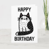 Carte Joyeux Anniversaire Chat Noir Et Blanc (Devant)