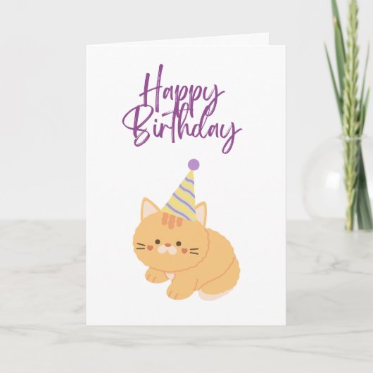 Carte Joyeux Anniversaire Chat Orange Mignon (Devant)
