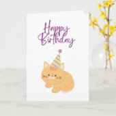 Carte Joyeux Anniversaire Chat Orange Mignon (Fleur jaune)