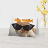 Carte Joyeux anniversaire - Chat portant des lunettes de (Fleur jaune)