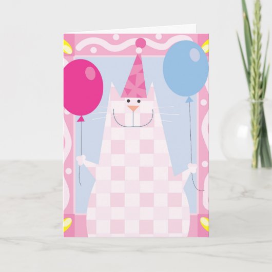 Carte Joyeux Anniversaire Chat Rose (Devant)