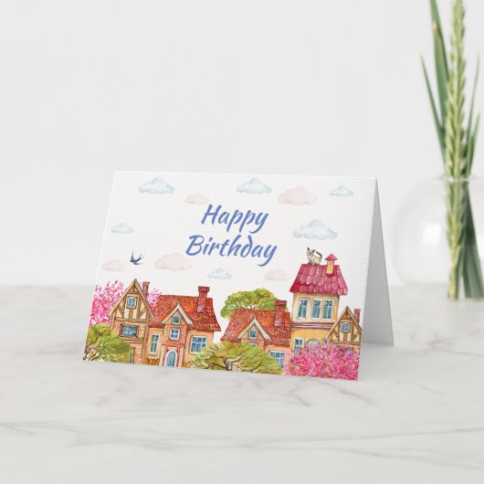 Carte Joyeux Anniversaire Chat sur le Toit (Devant)