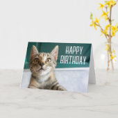 Carte Joyeux Anniversaire | Chat Tigré Mignon (Fleur jaune)