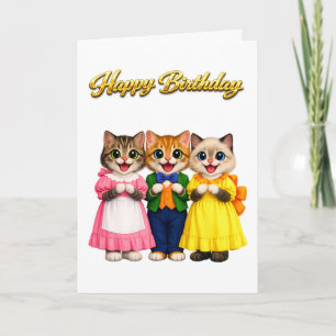 Carte Joyeux Anniversaire Chatons de Style Victorien Col