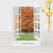 Carte Joyeux anniversaire Chêne d'automne dans la fenêtr (Fleur jaune)