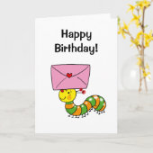 Carte Joyeux anniversaire (chenille) (Fleur jaune)