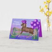 Carte Joyeux Anniversaire Cheval Avec Chapeau Violet et (Fleur jaune)