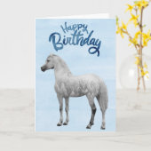 Carte Joyeux Anniversaire Cheval Blanc Neigeux (Fleur jaune)