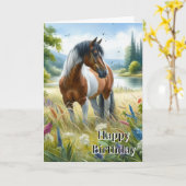 Carte Joyeux Anniversaire Cheval Lover Girl (Fleur jaune)